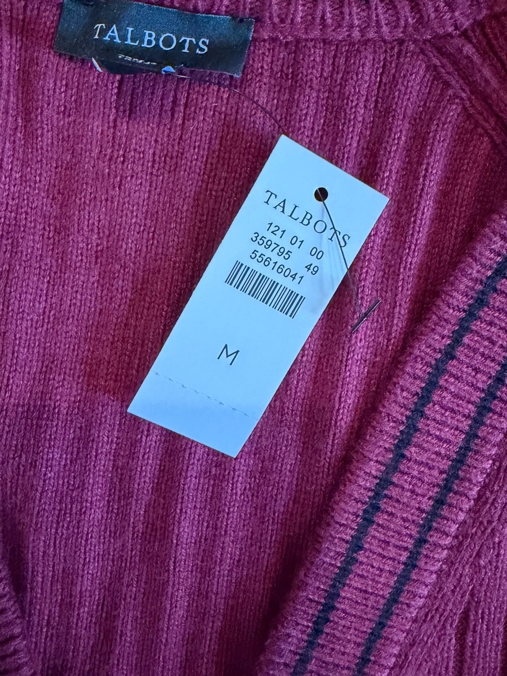 Talbots Ribbed V-Neck Button-Front Cardigan in Burgundy - Picture 4 of 5